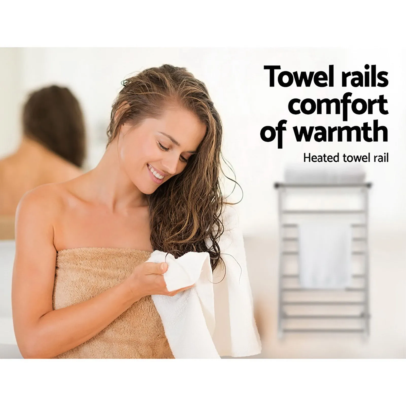 14-Bar Electric Heated Towel Rail Rack, Stainless Steel, Devanti