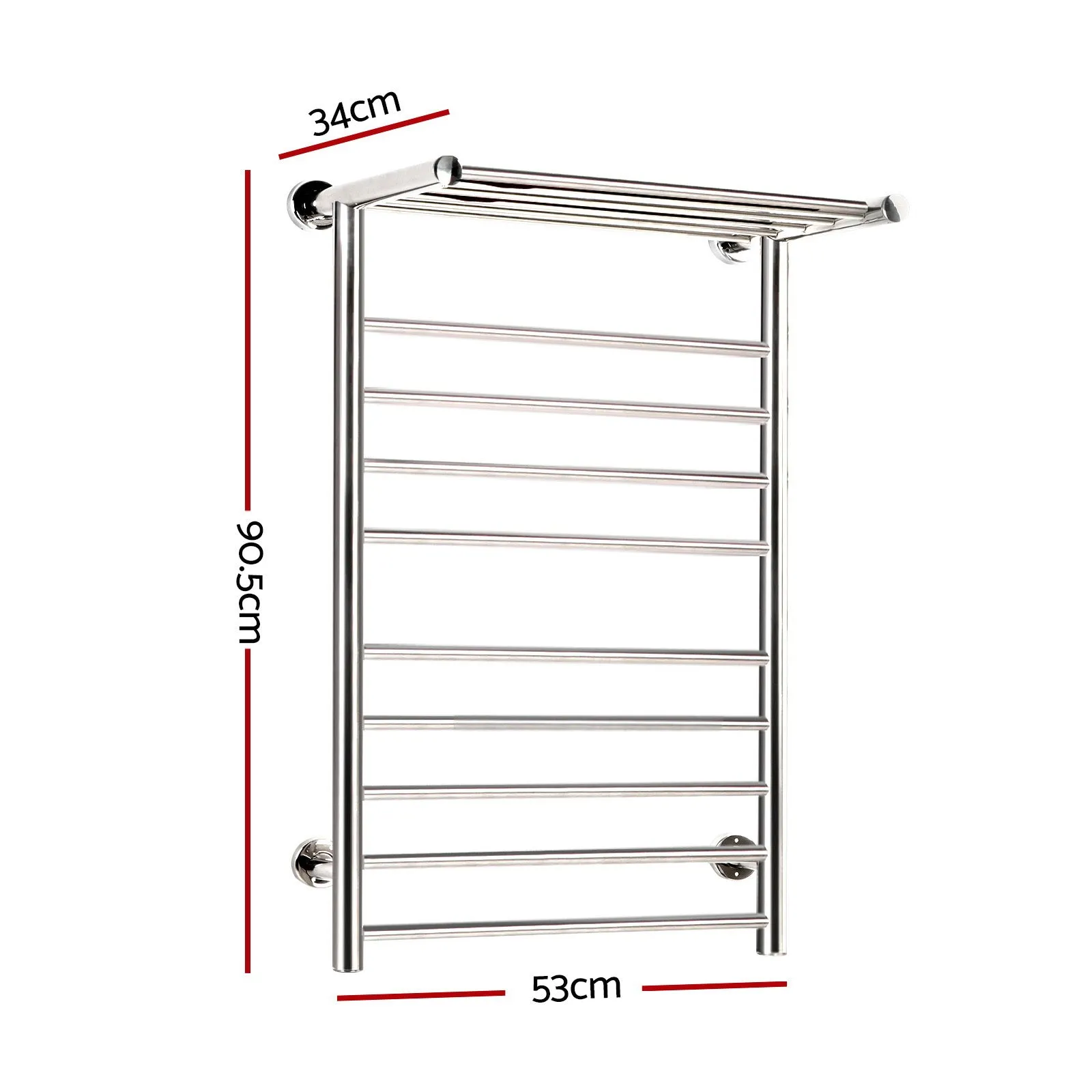 14-Bar Electric Heated Towel Rail Rack, Stainless Steel, Devanti