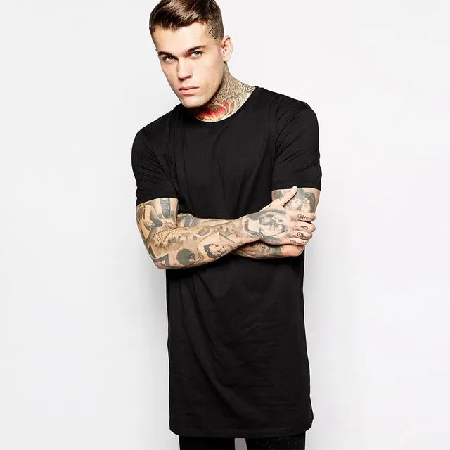 2017 Brand New Men's Clothing White long t shirt Hip hop StreetWear t-shirt Extra Long Length Tee Tops long line tshirt
