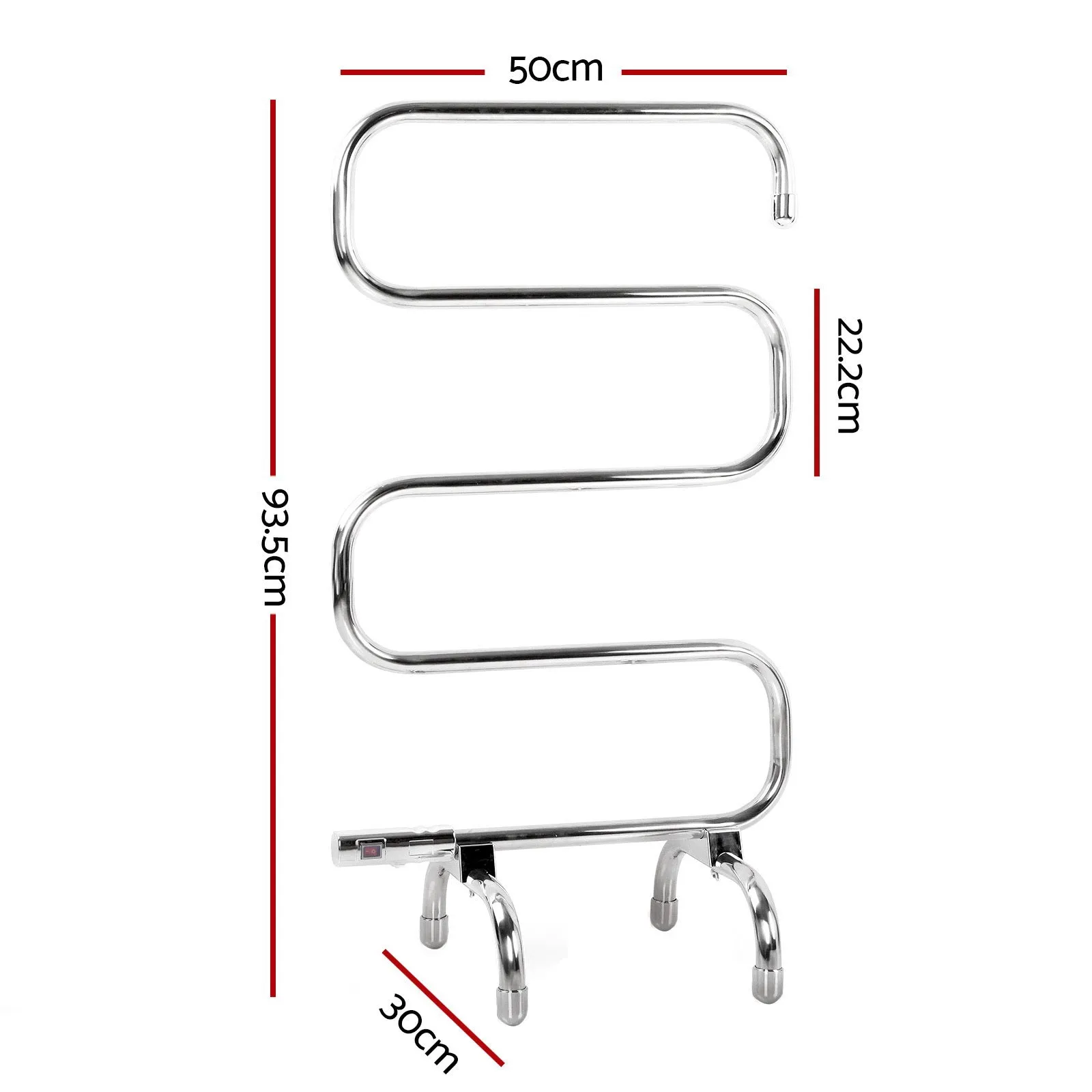 5-Bar Heated Towel Rail, Freestanding, Stainless Steel - Devanti