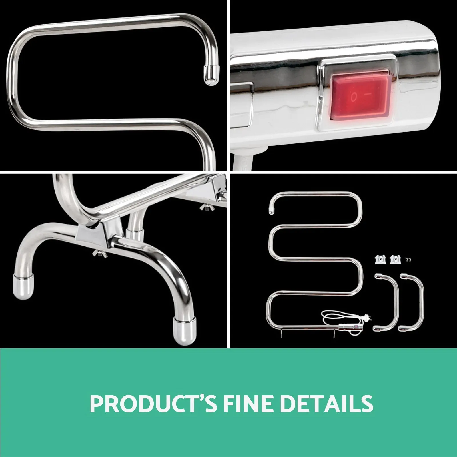 5-Bar Heated Towel Rail, Freestanding, Stainless Steel - Devanti