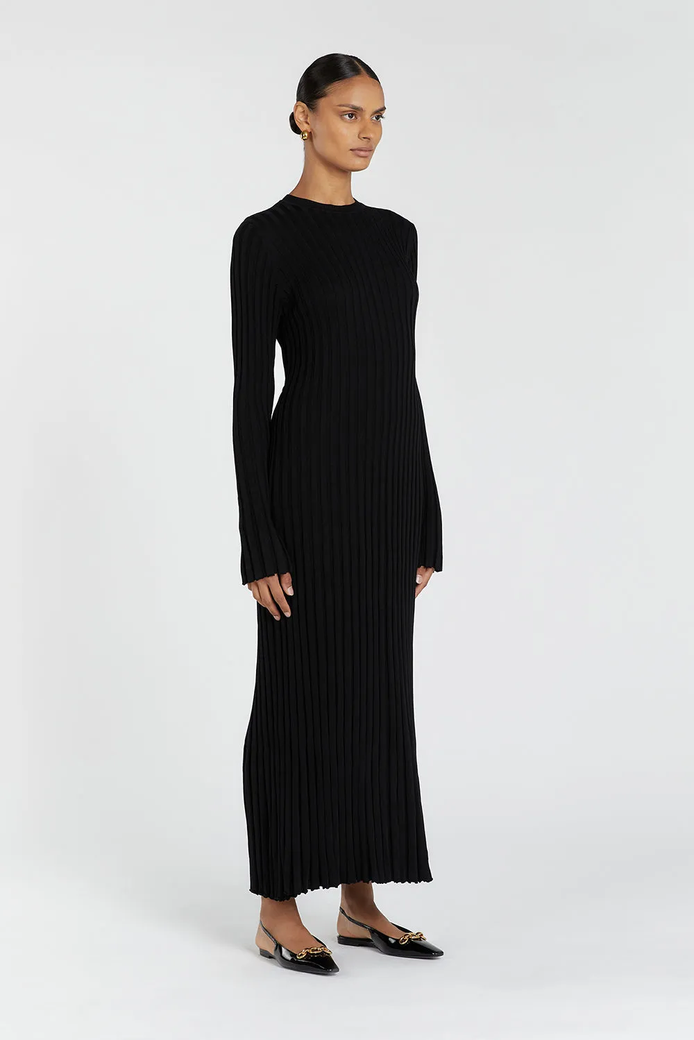 ADA BLACK LONG SLEEVE MIDI DRESS