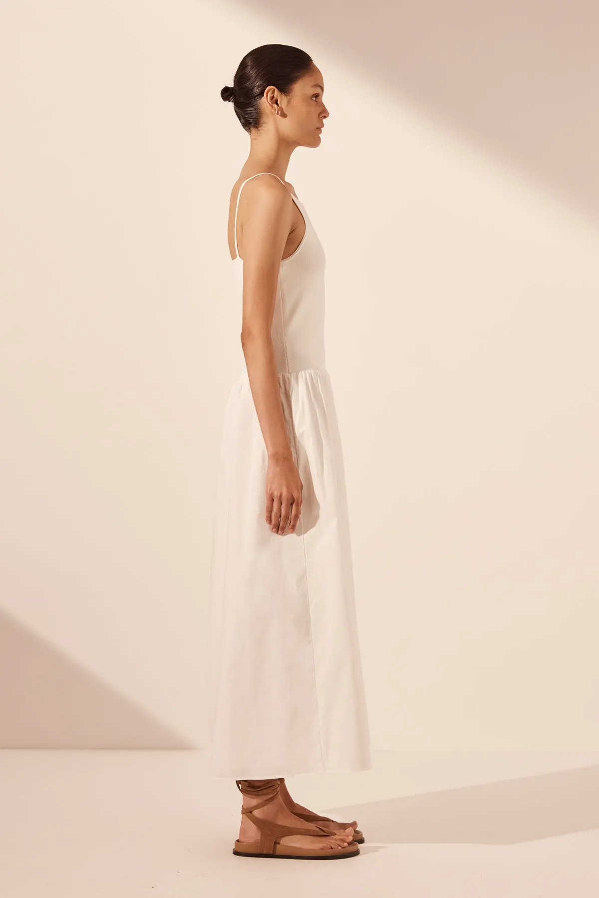 ALIAH HIGH NECK MIDI DRESS - IVORY