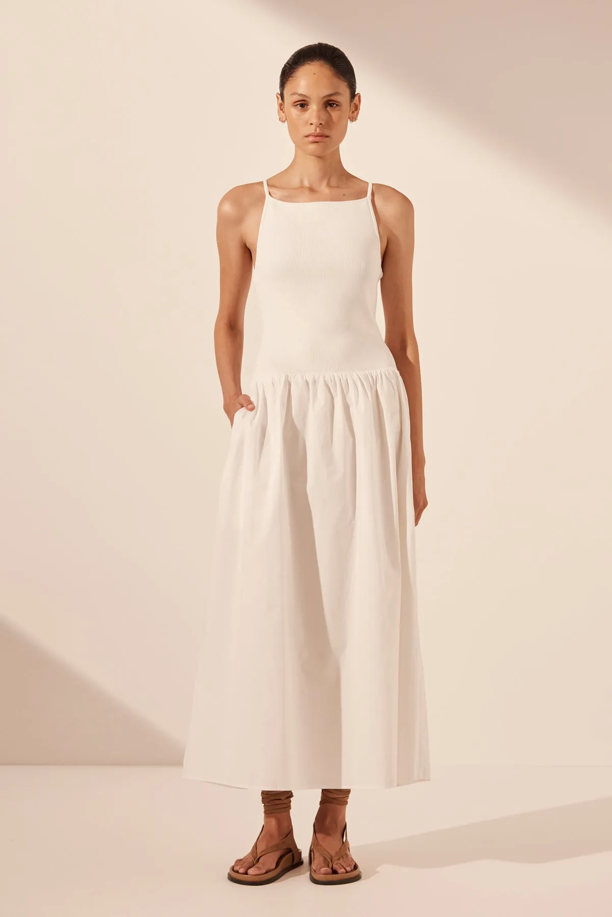 ALIAH HIGH NECK MIDI DRESS - IVORY