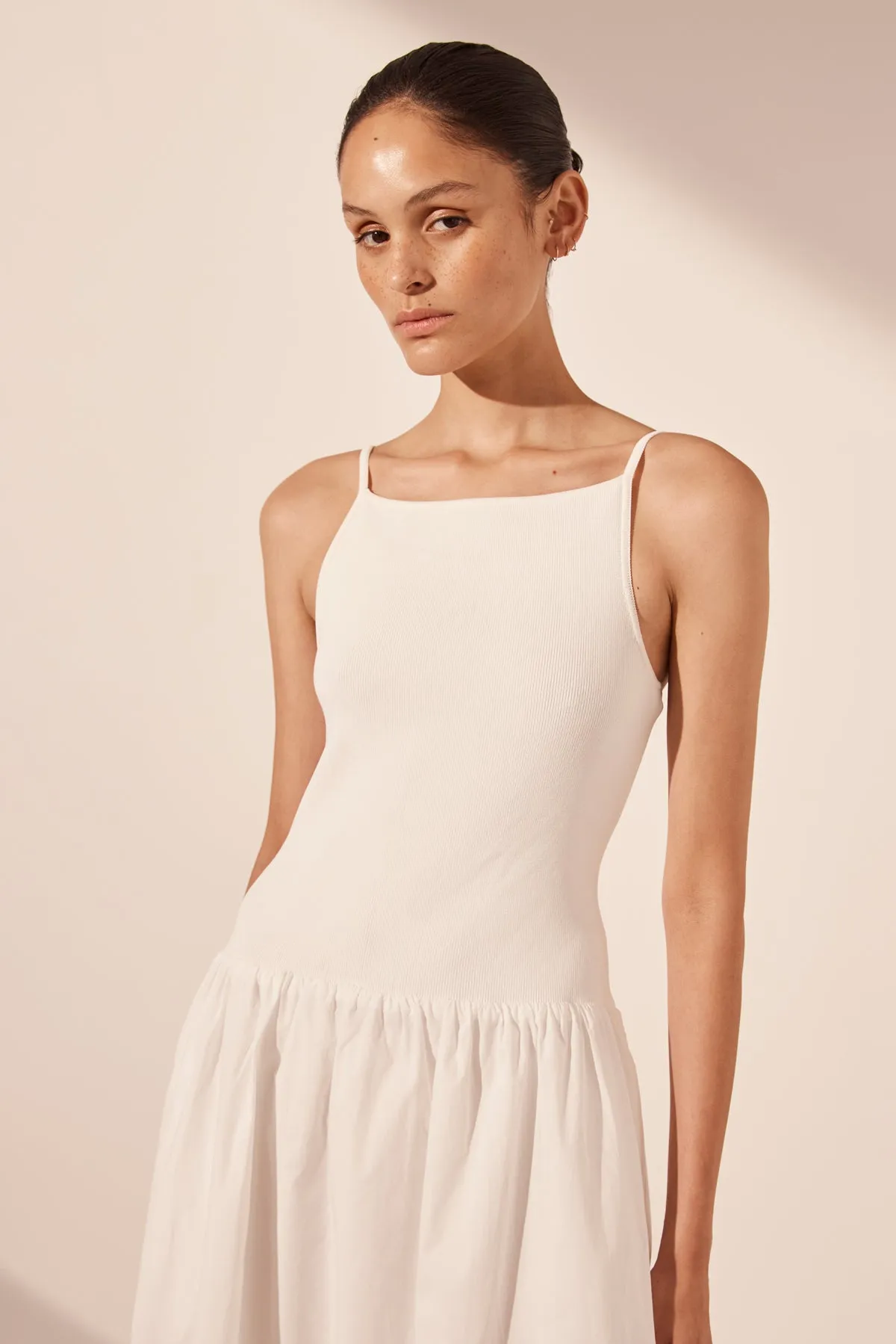 ALIAH HIGH NECK MIDI DRESS - IVORY