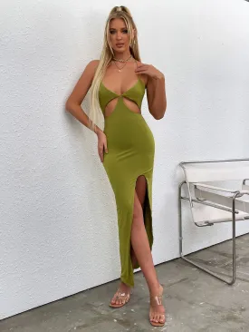 Asymmetrical Neck Glitter Trendy Strap Cut Out Dress