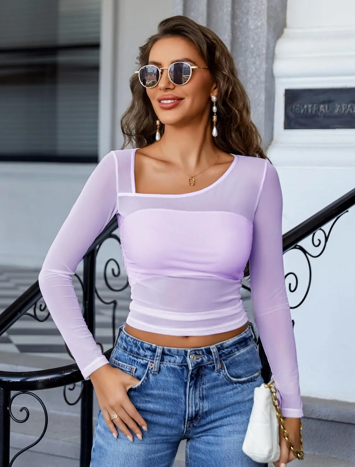 Asymmetrical Neck Sheer Crop Top