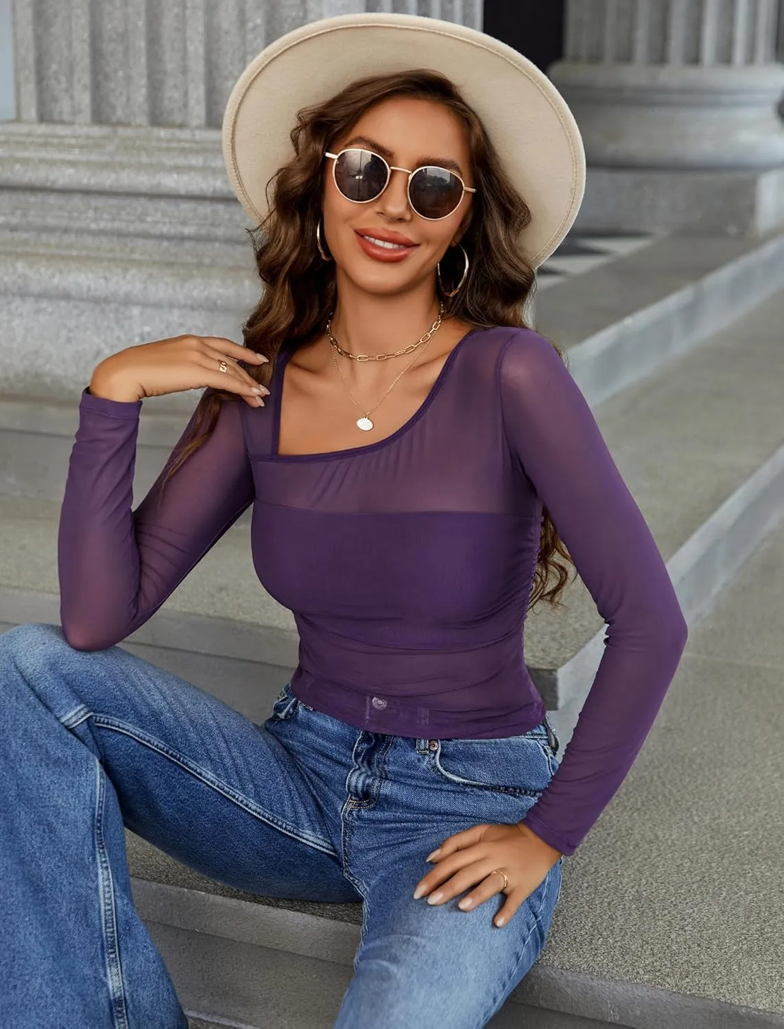 Asymmetrical Neck Sheer Crop Top
