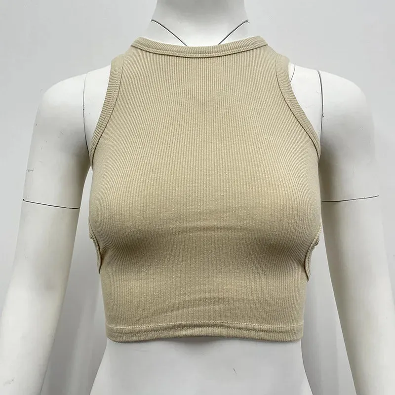 Basic Elastic Tank Top U Neck Solid Tank Top Short Sleeve Tee