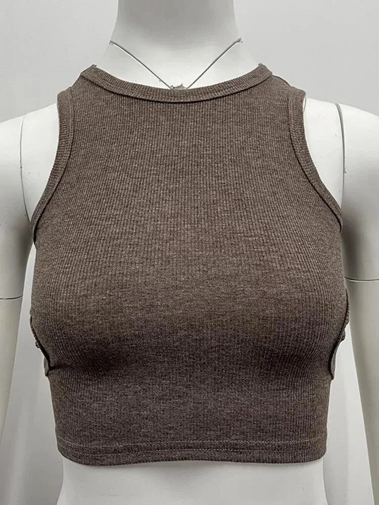 Basic Elastic Tank Top U Neck Solid Tank Top Short Sleeve Tee