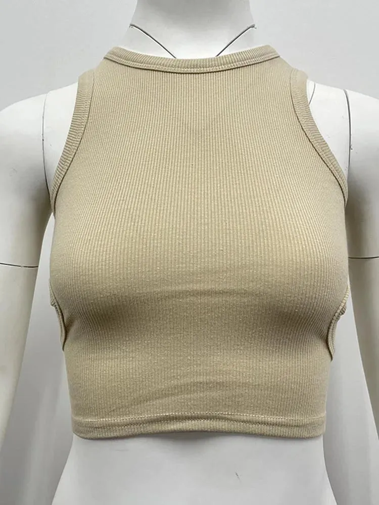 Basic Elastic Tank Top U Neck Solid Tank Top Short Sleeve Tee