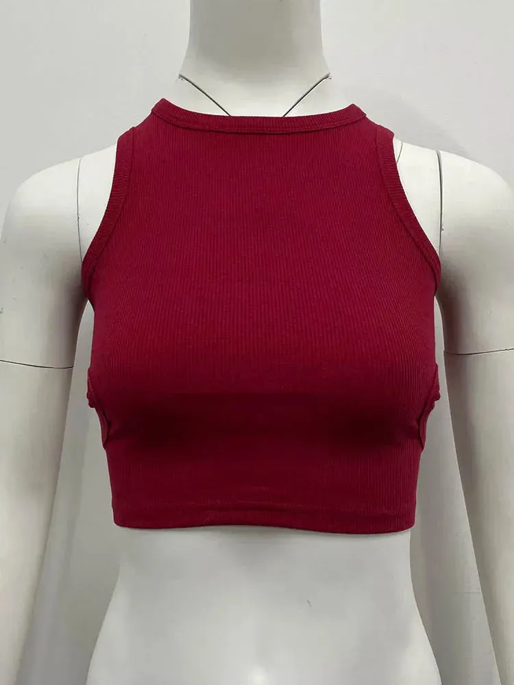 Basic Elastic Tank Top U Neck Solid Tank Top Short Sleeve Tee