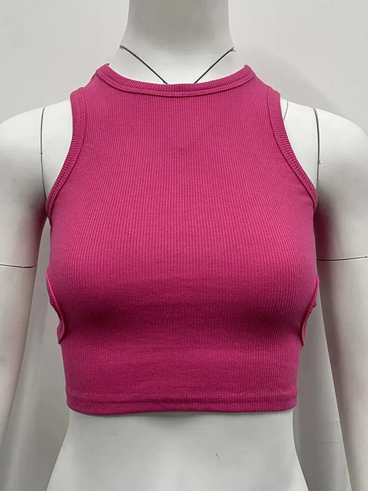 Basic Elastic Tank Top U Neck Solid Tank Top Short Sleeve Tee