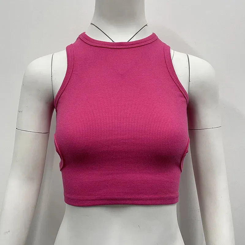 Basic Elastic Tank Top U Neck Solid Tank Top Short Sleeve Tee