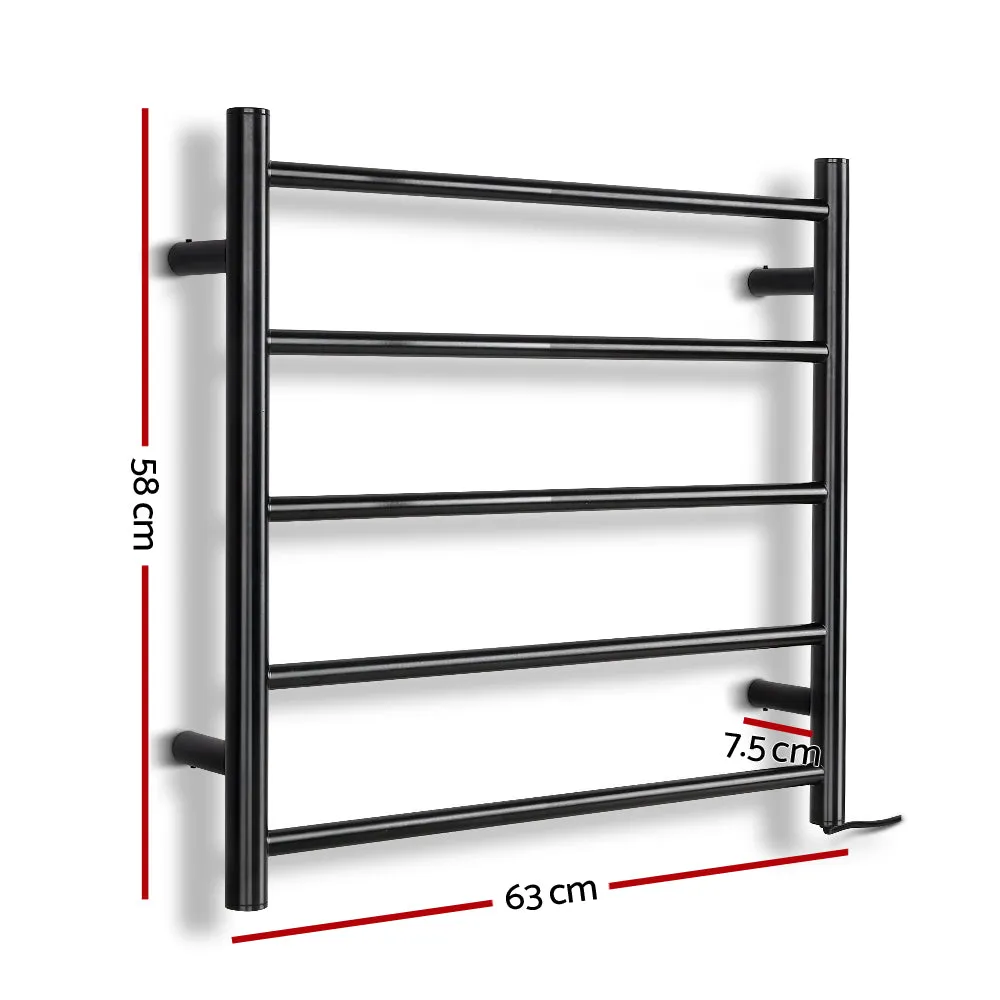 Bathroom Electric Heated Towel Rail Rack Heating 5 Rods Black