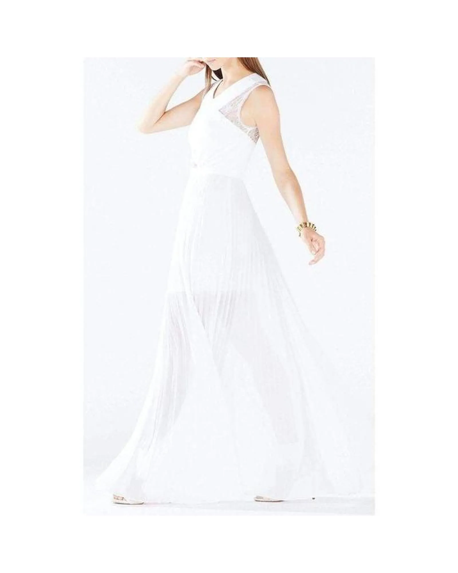 BCBGMAXAZRIA Pleated Lace Maxi Dress - White
