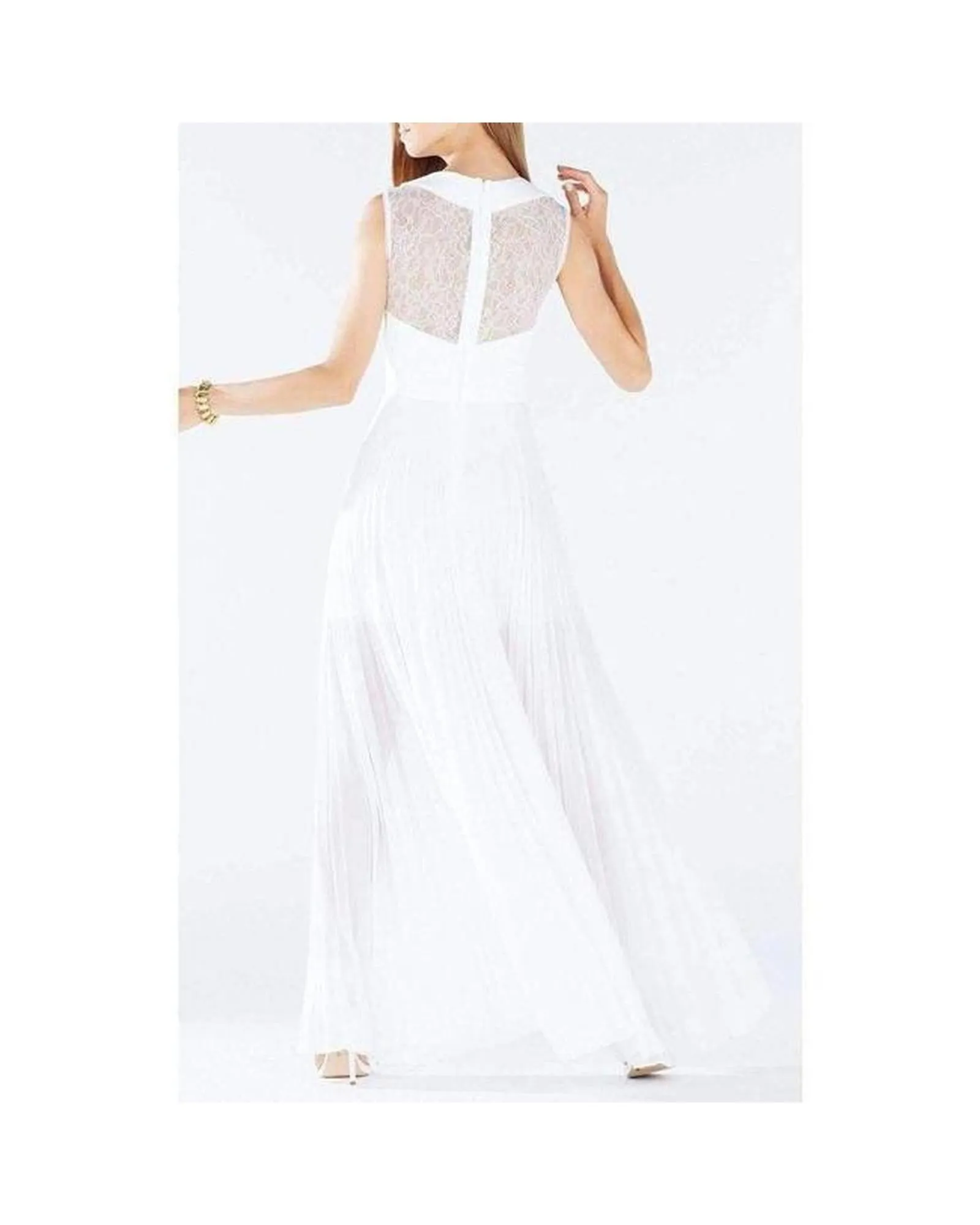 BCBGMAXAZRIA Pleated Lace Maxi Dress - White