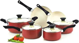 Cook N Home Pots and Pans Set Nonstick, 10-Piece Ceramic Kitchen Cookware Sets, Nonstick Cooking Set with Saucepans, Frying Pans, Dutch Oven Pot with Lids, Red
