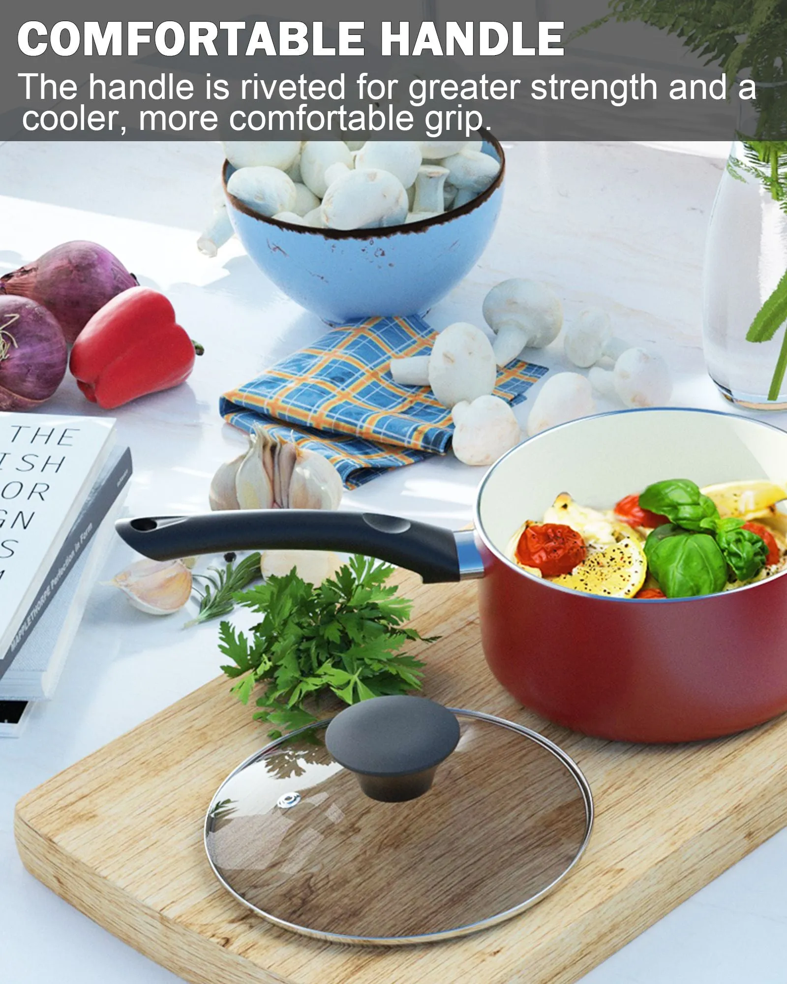 Cook N Home Pots and Pans Set Nonstick, 10-Piece Ceramic Kitchen Cookware Sets, Nonstick Cooking Set with Saucepans, Frying Pans, Dutch Oven Pot with Lids, Red