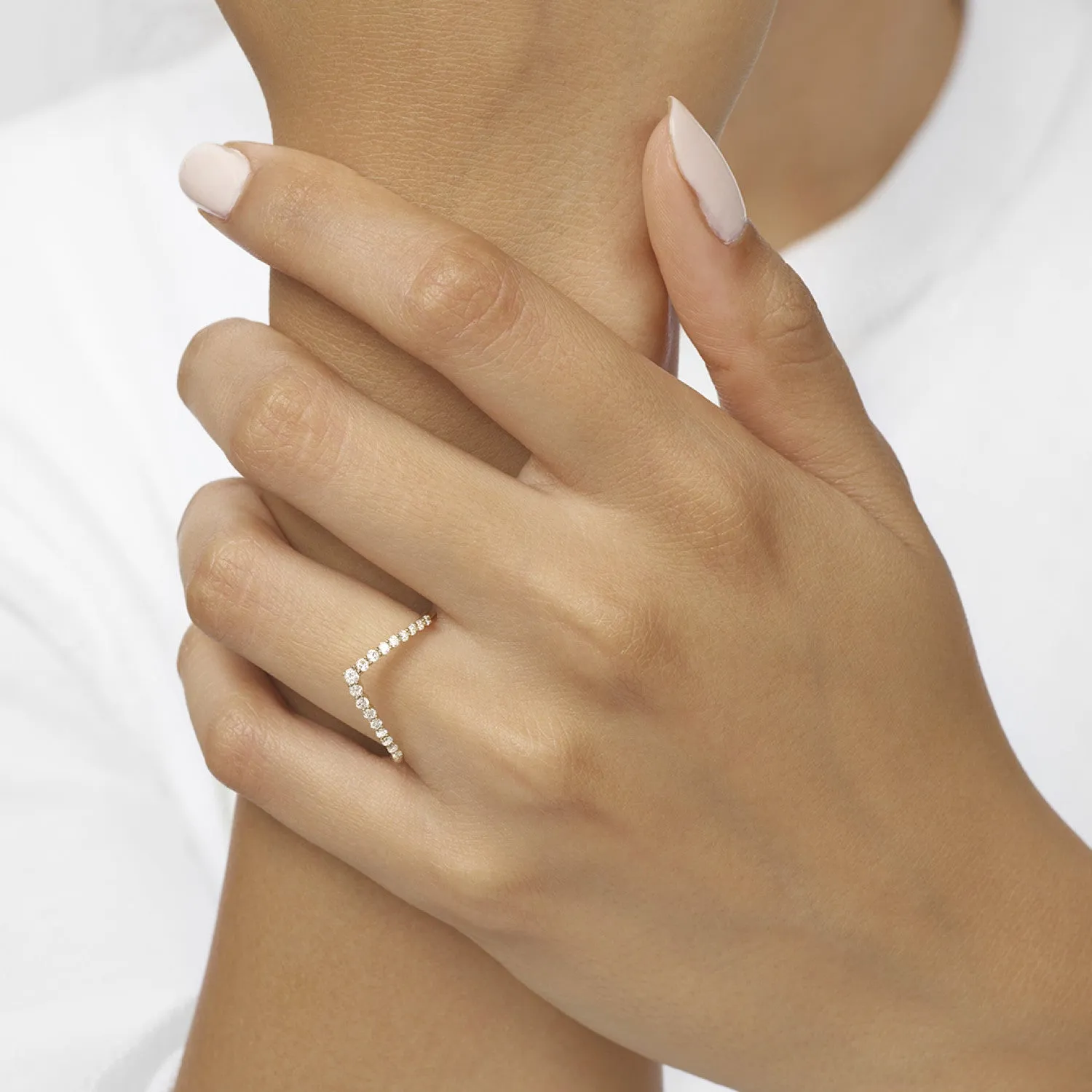 Diamond V-Shaped Stackable Wedding Ring (1/4ctw)- Available in Rose, Yellow and White Gold
