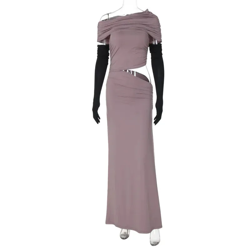 Elegant One Shoulder Short Sleeve Bodycon Maxi Dress