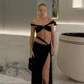 Fashion Split Bandage Maxi Dress with Matching Set