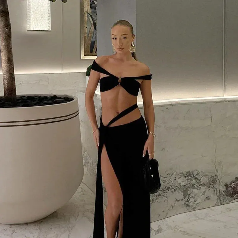 Fashion Split Bandage Maxi Dress with Matching Set