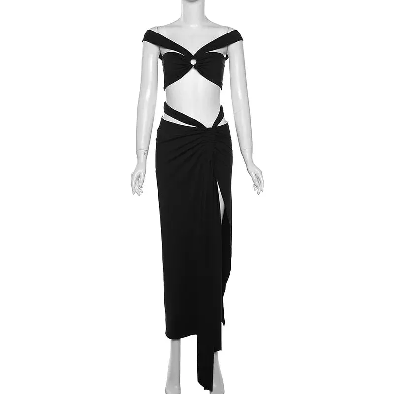Fashion Split Bandage Maxi Dress with Matching Set