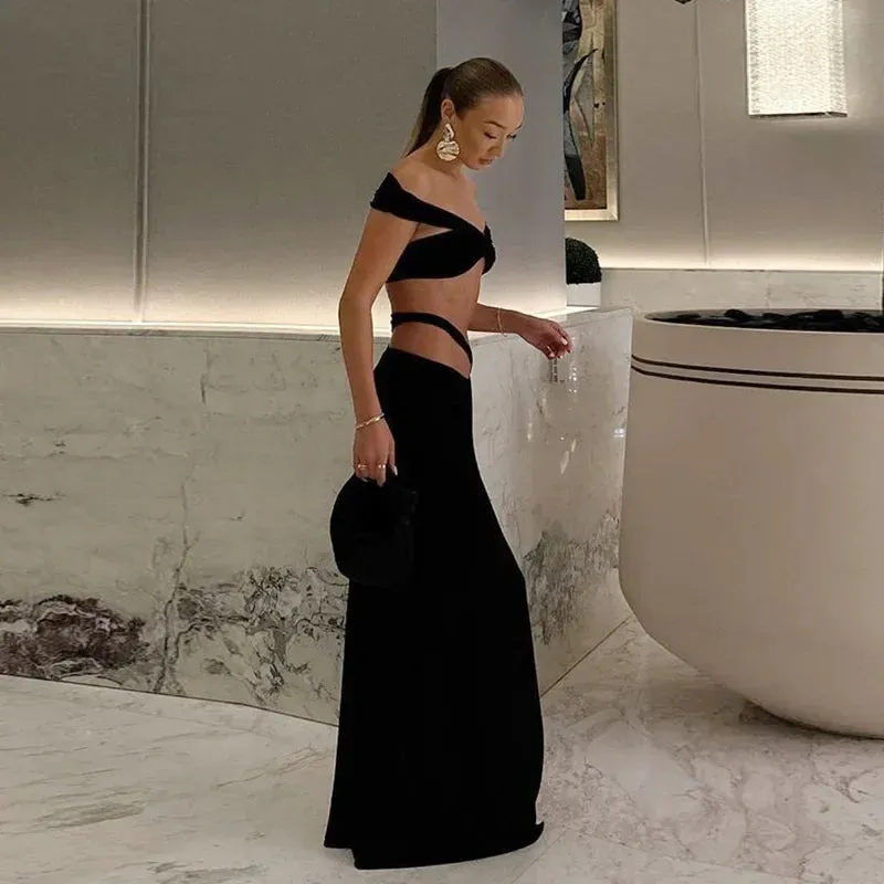 Fashion Split Bandage Maxi Dress with Matching Set