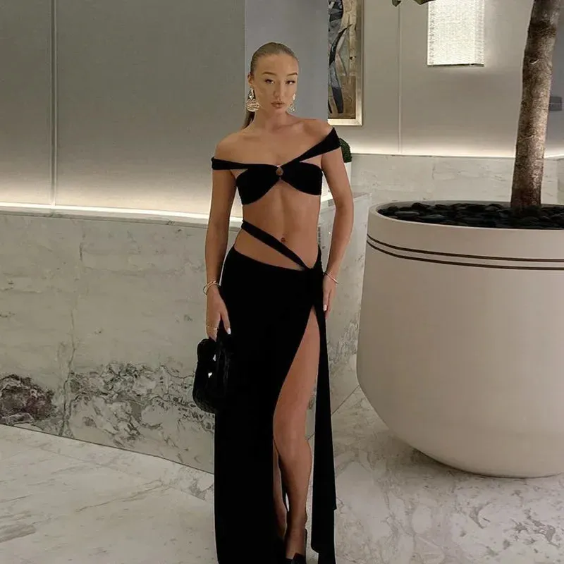 Fashion Split Bandage Maxi Dress with Matching Set