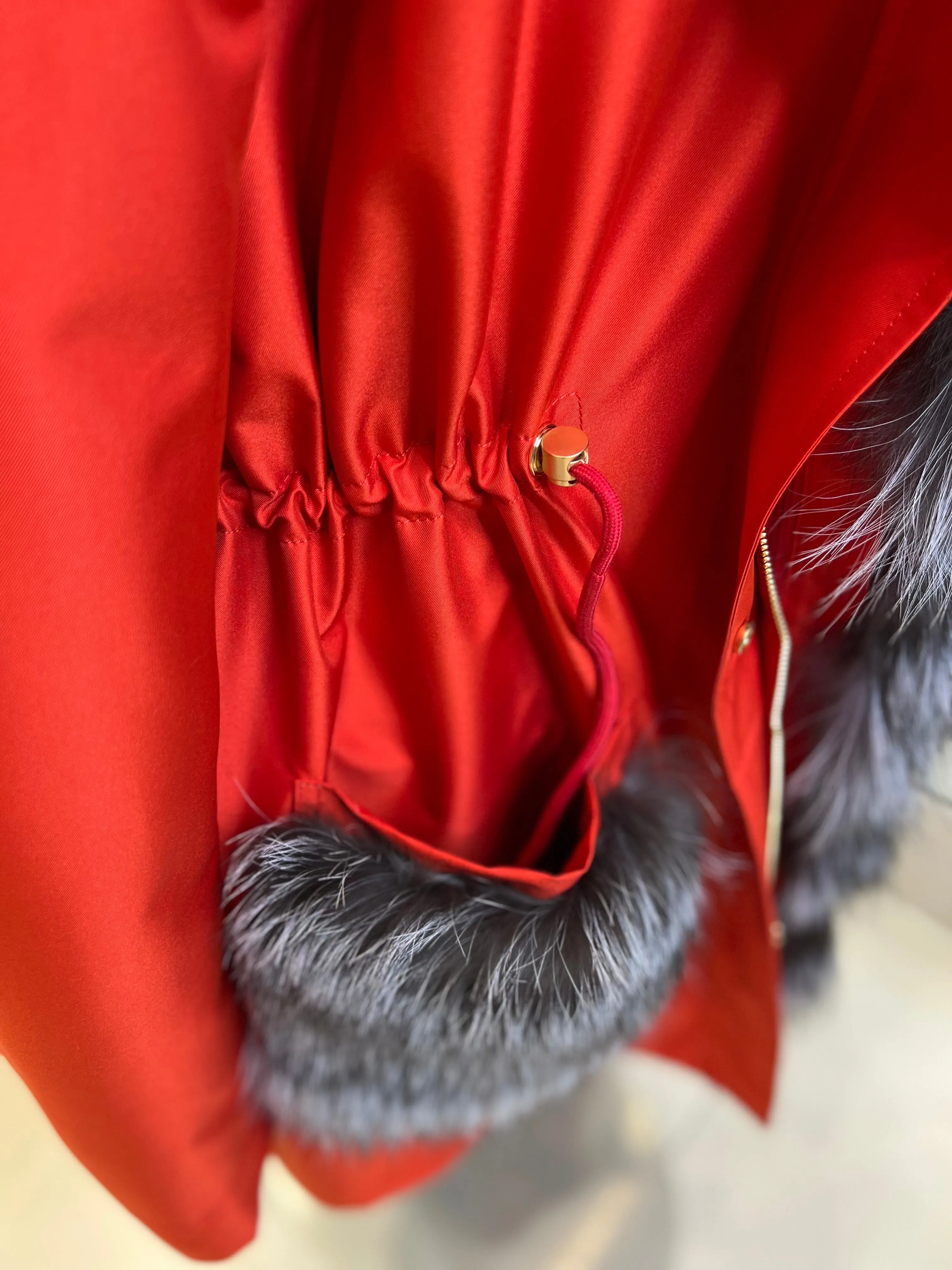 Genuine Silver Fox Fur Rabbit Fur Insulated Parka