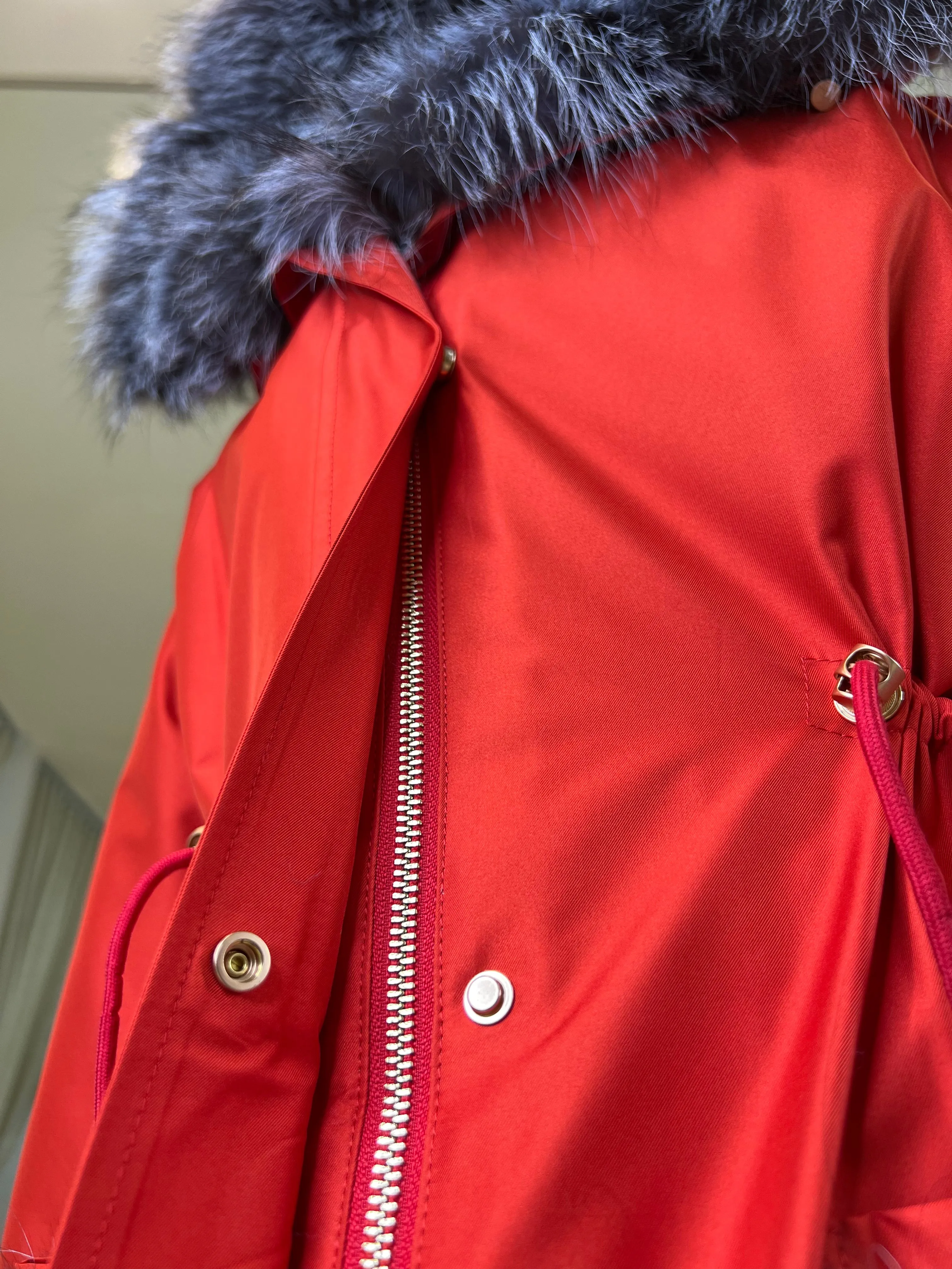 Genuine Silver Fox Fur Rabbit Fur Insulated Parka
