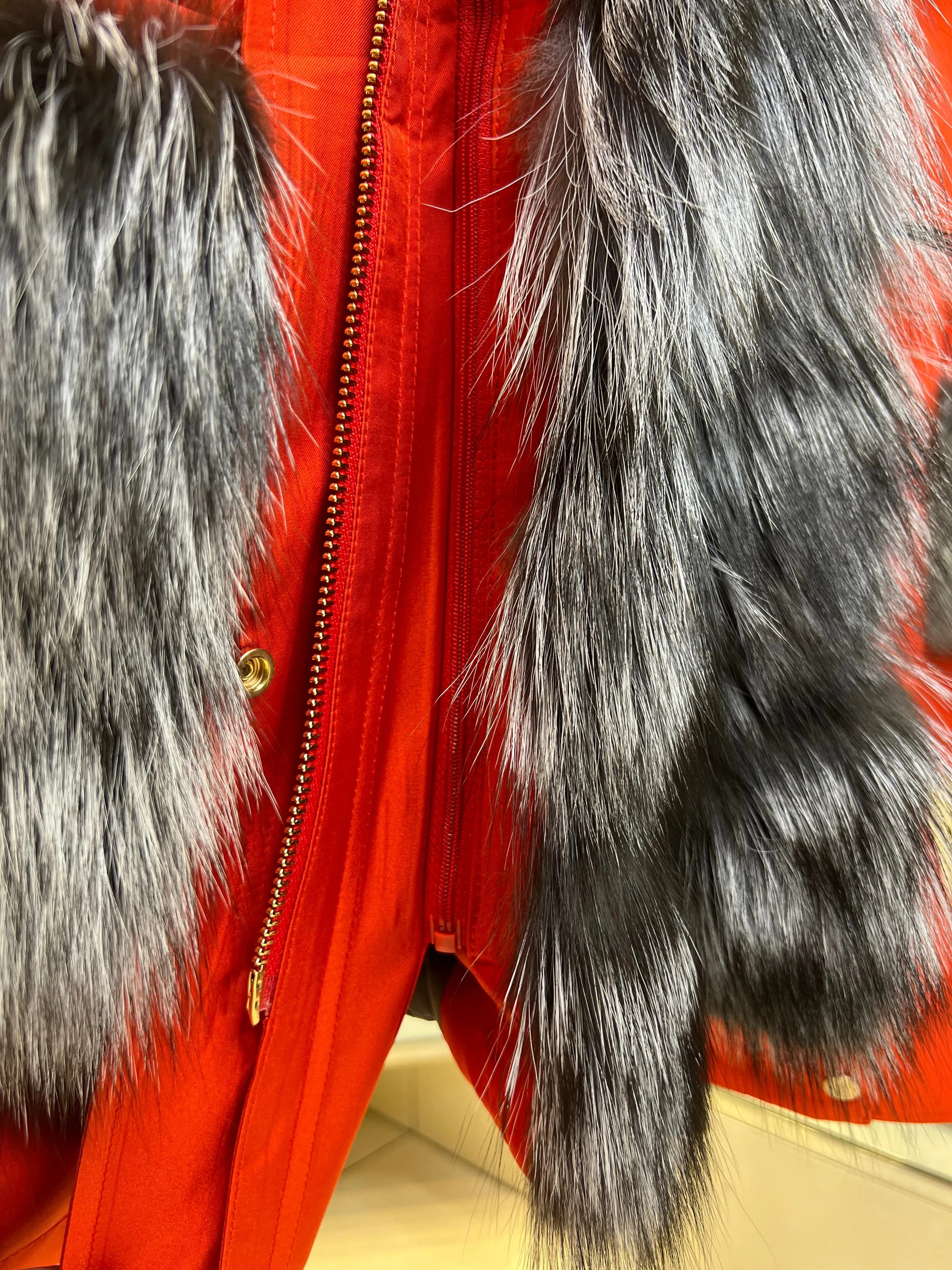 Genuine Silver Fox Fur Rabbit Fur Insulated Parka