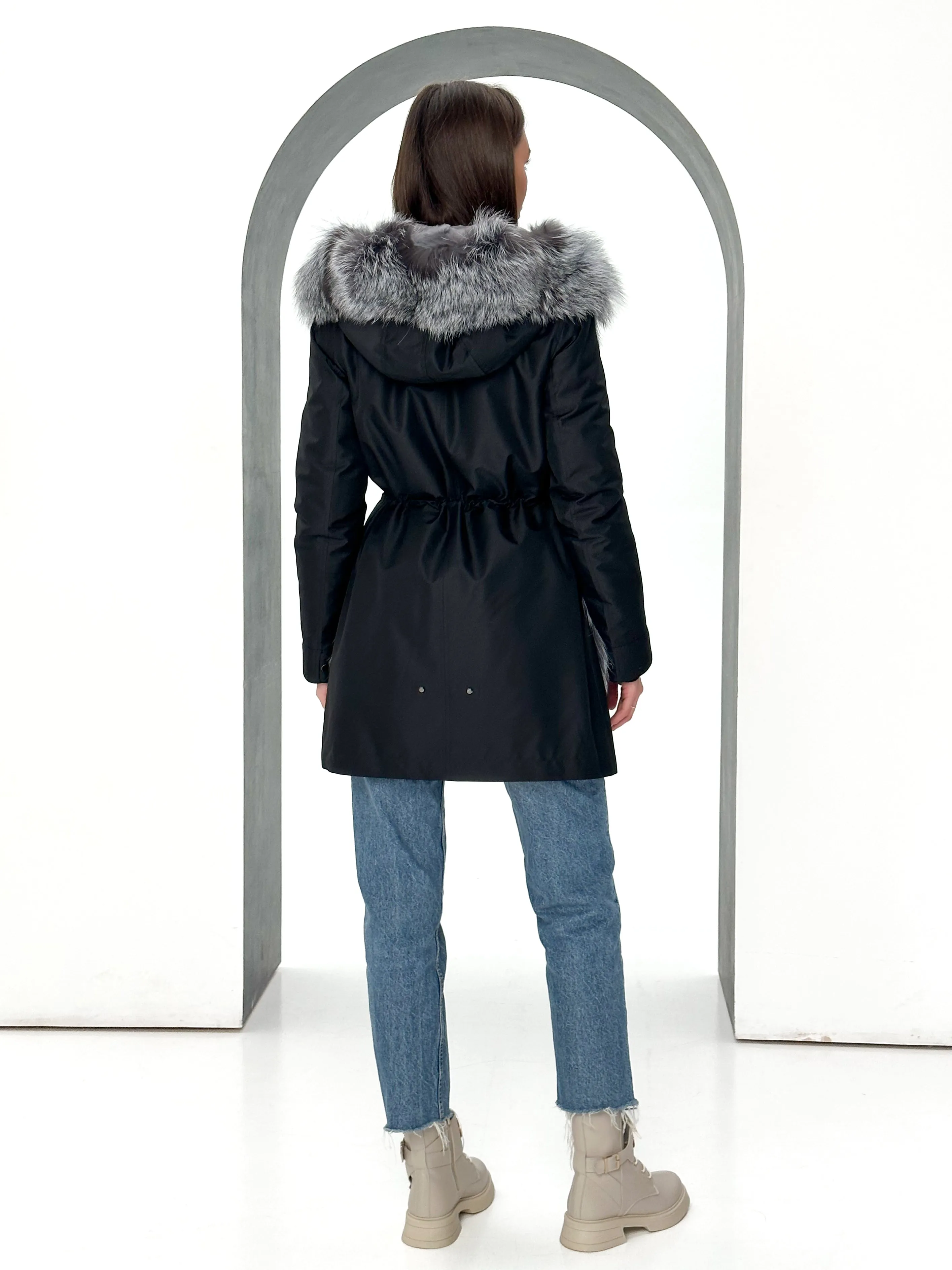 Genuine Silver Fox Fur Rabbit Fur Insulated Parka