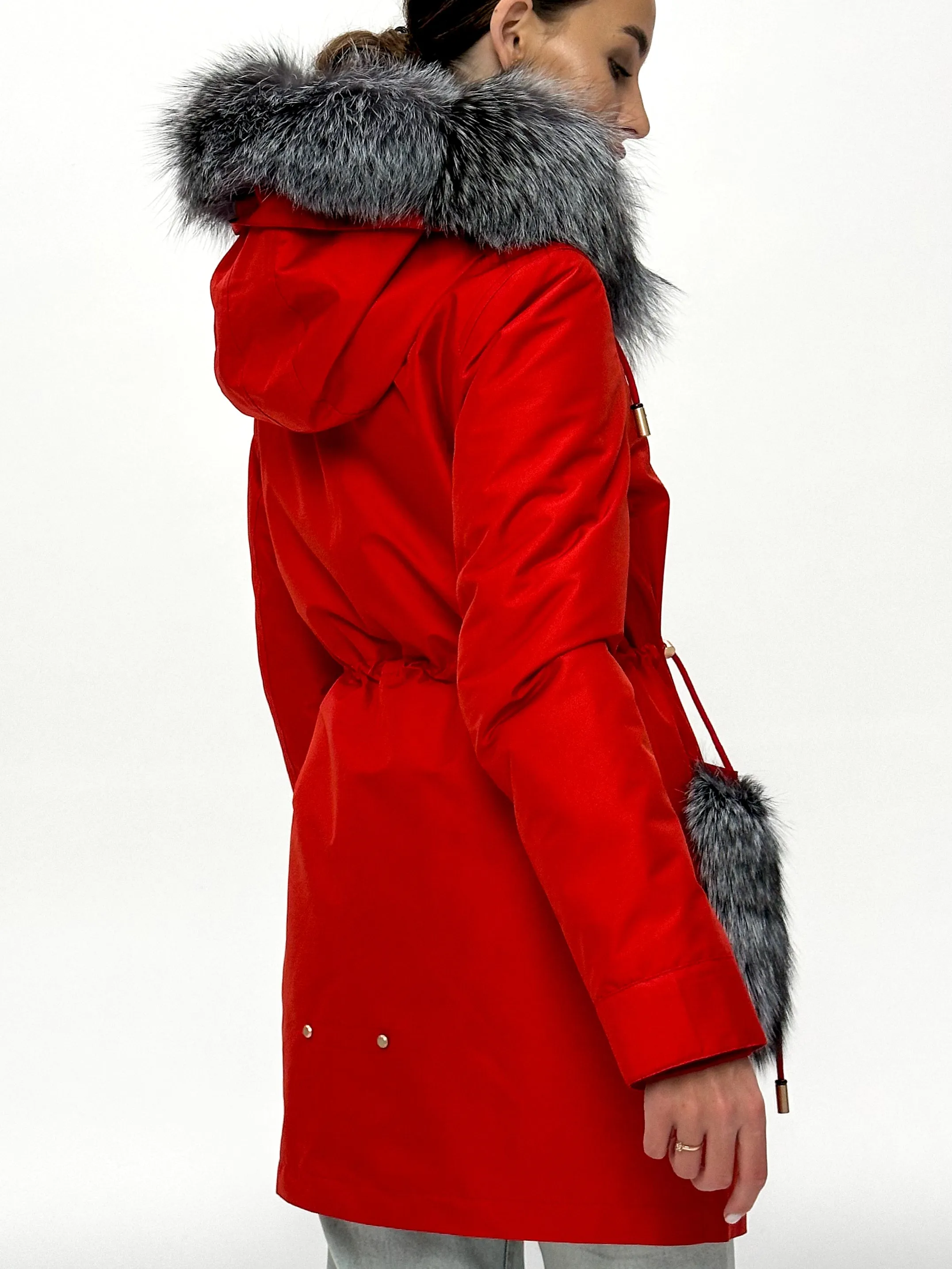 Genuine Silver Fox Fur Rabbit Fur Insulated Parka