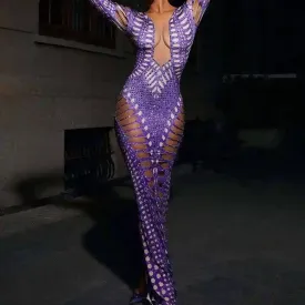Gertie Purple Rhinestone Cutout Maxi Dress