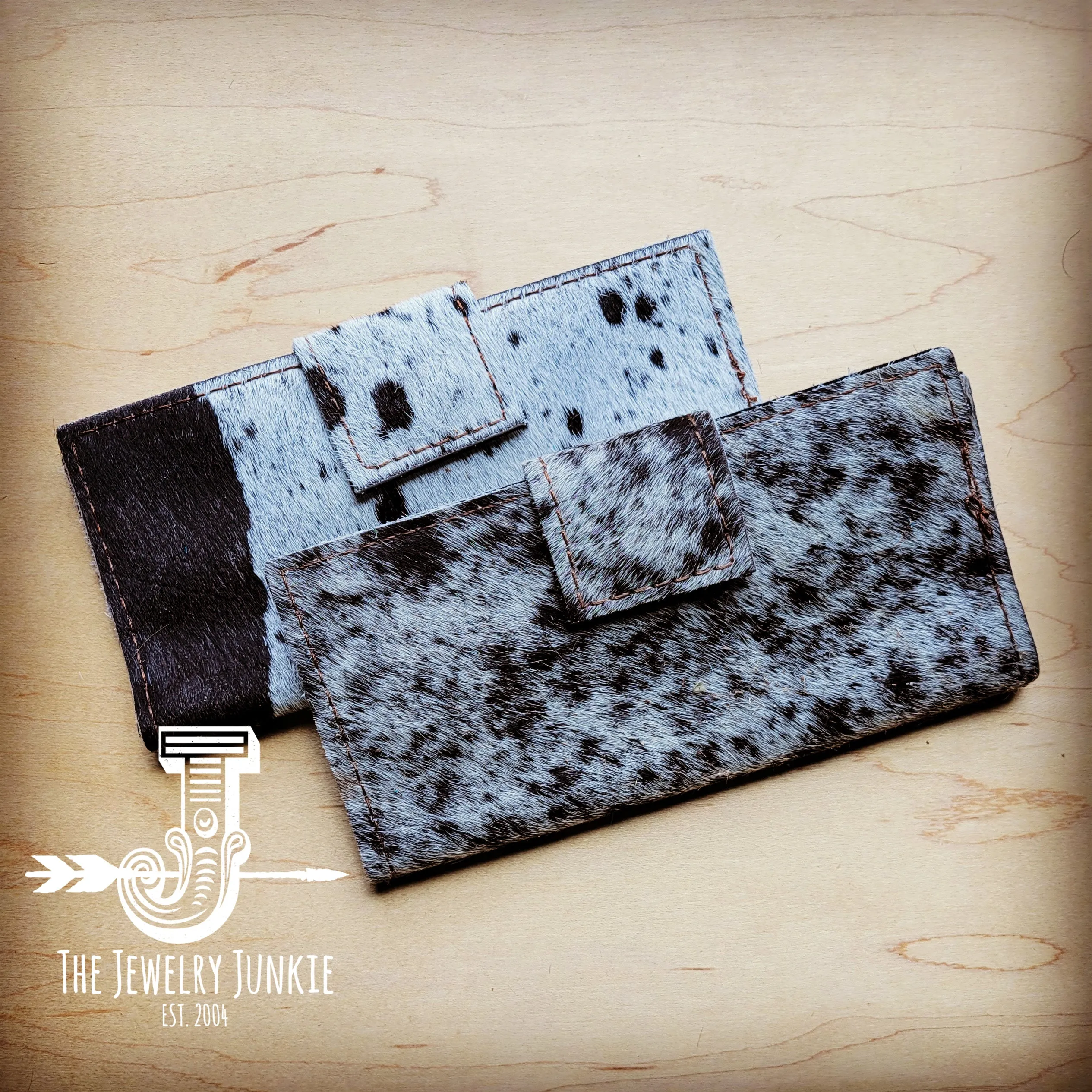 **Hair on Hide Leather Wallet in Black and White w/ Snap 302v