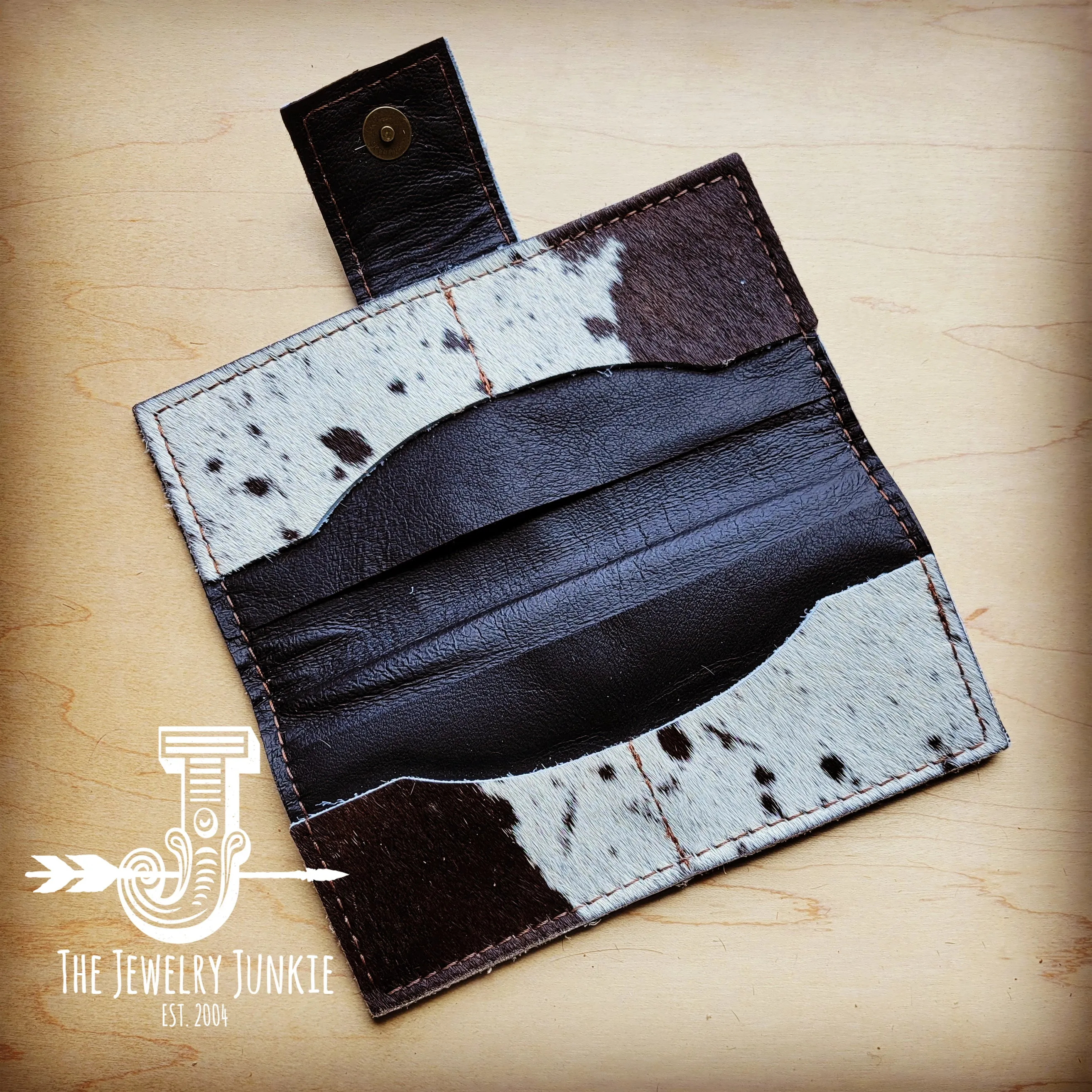 **Hair on Hide Leather Wallet in Black and White w/ Snap 302v