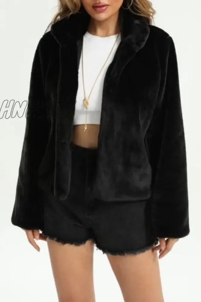 Hnewly - Black Casual Solid Cardigan Outerwear