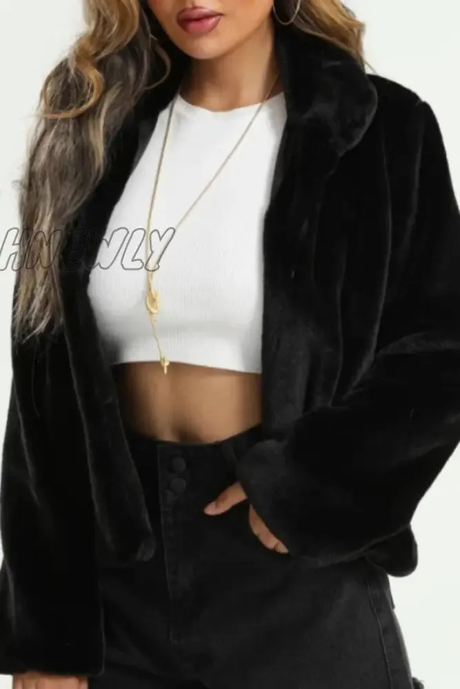 Hnewly - Black Casual Solid Cardigan Outerwear