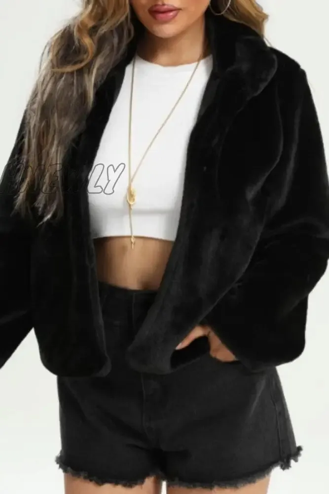 Hnewly - Black Casual Solid Cardigan Outerwear
