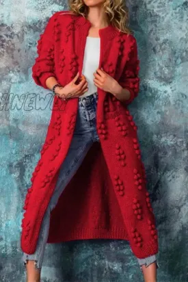 Hnewly - Red Casual Solid Cardigan Outerwear