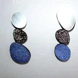 Iskin Sisters Earrings, Silver/Blue/Gold & Black