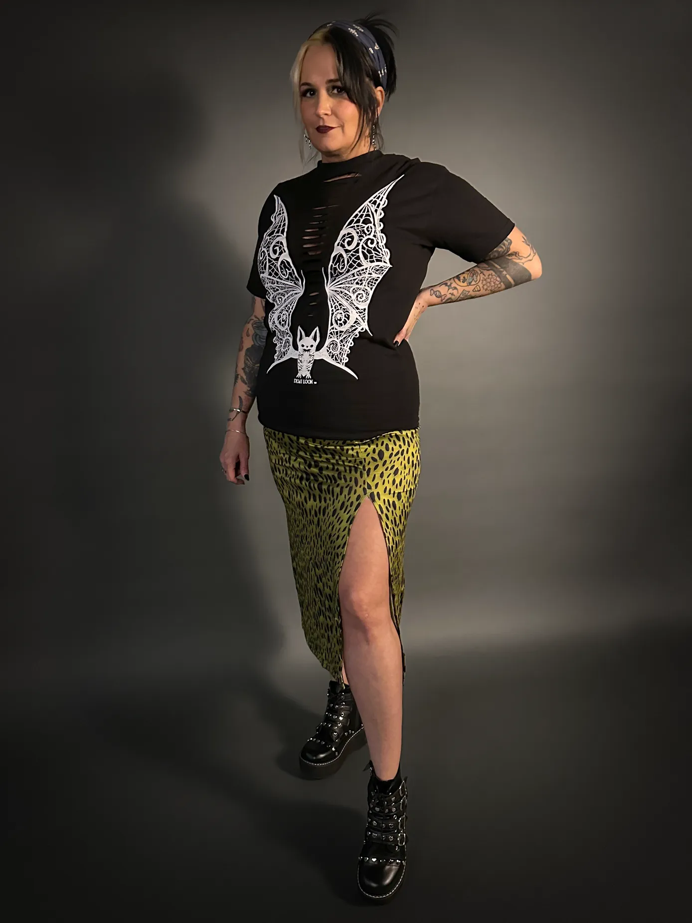 Lace Wings Vampire Bat Slashed Front UNISEX T-Shirt by Demi Loon