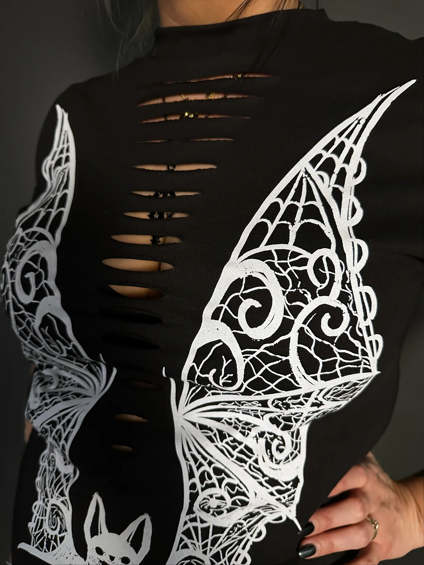 Lace Wings Vampire Bat Slashed Front UNISEX T-Shirt by Demi Loon