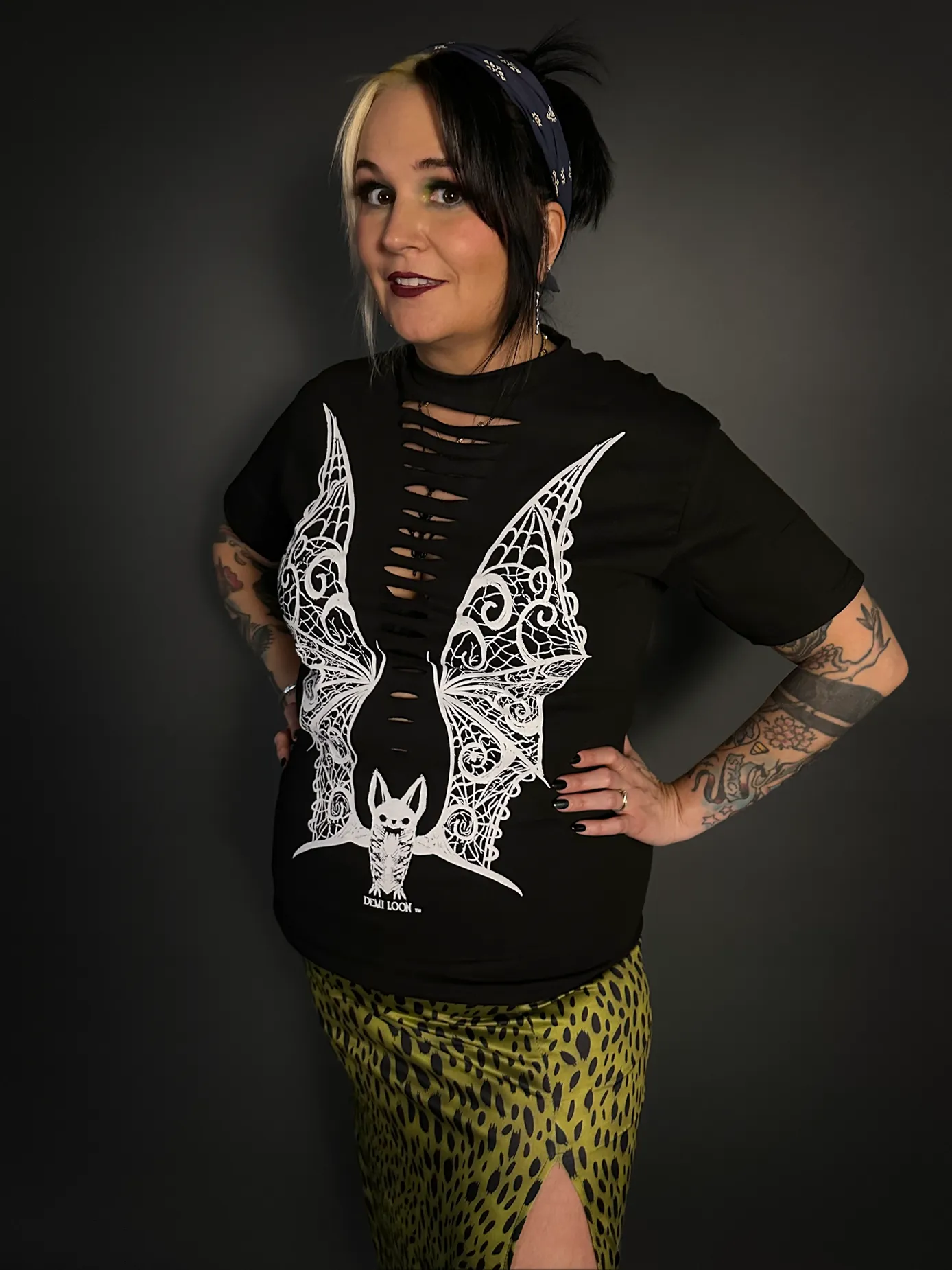 Lace Wings Vampire Bat Slashed Front UNISEX T-Shirt by Demi Loon