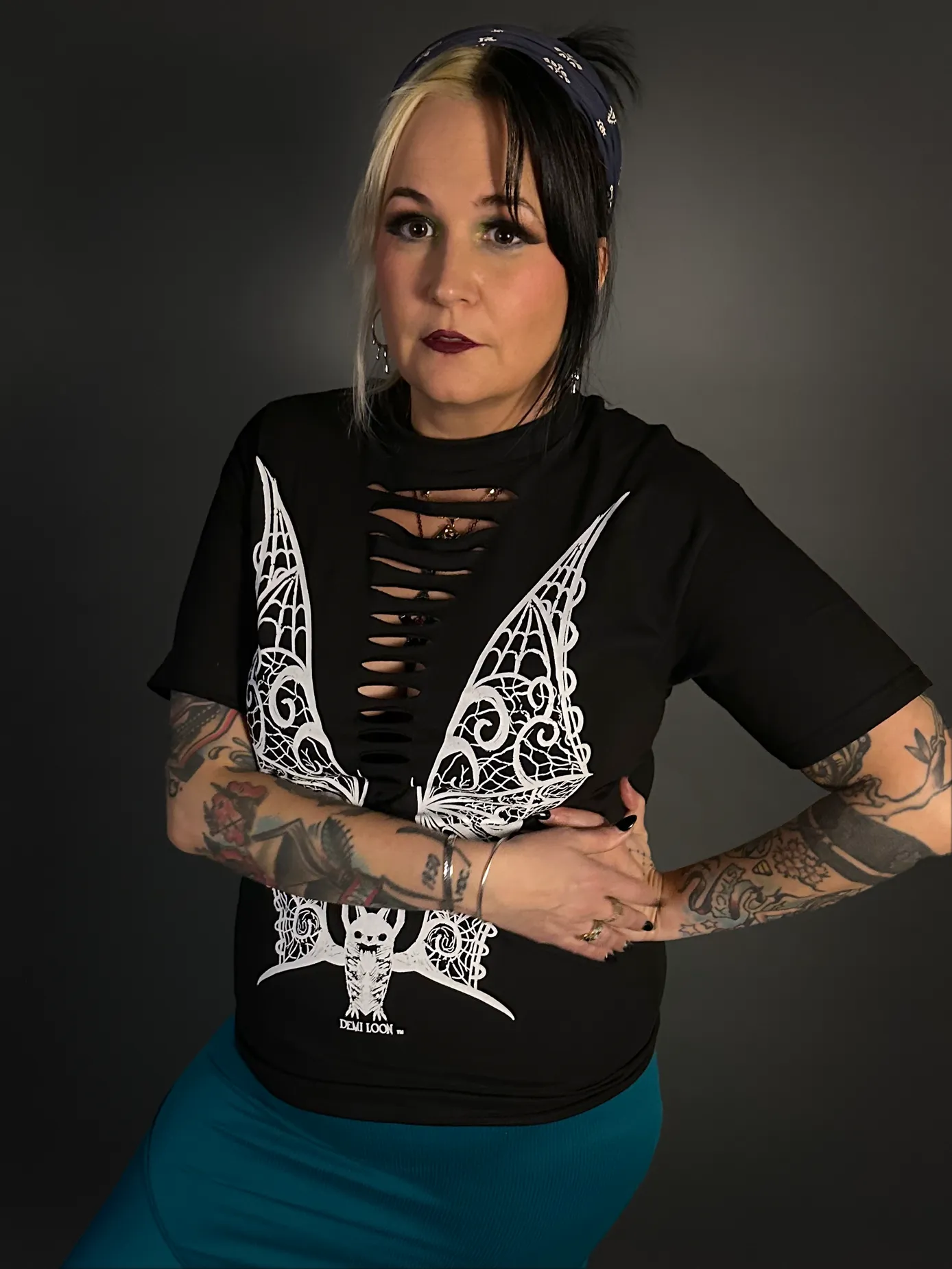Lace Wings Vampire Bat Slashed Front UNISEX T-Shirt by Demi Loon