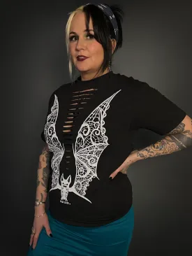 Lace Wings Vampire Bat Slashed Front UNISEX T-Shirt by Demi Loon