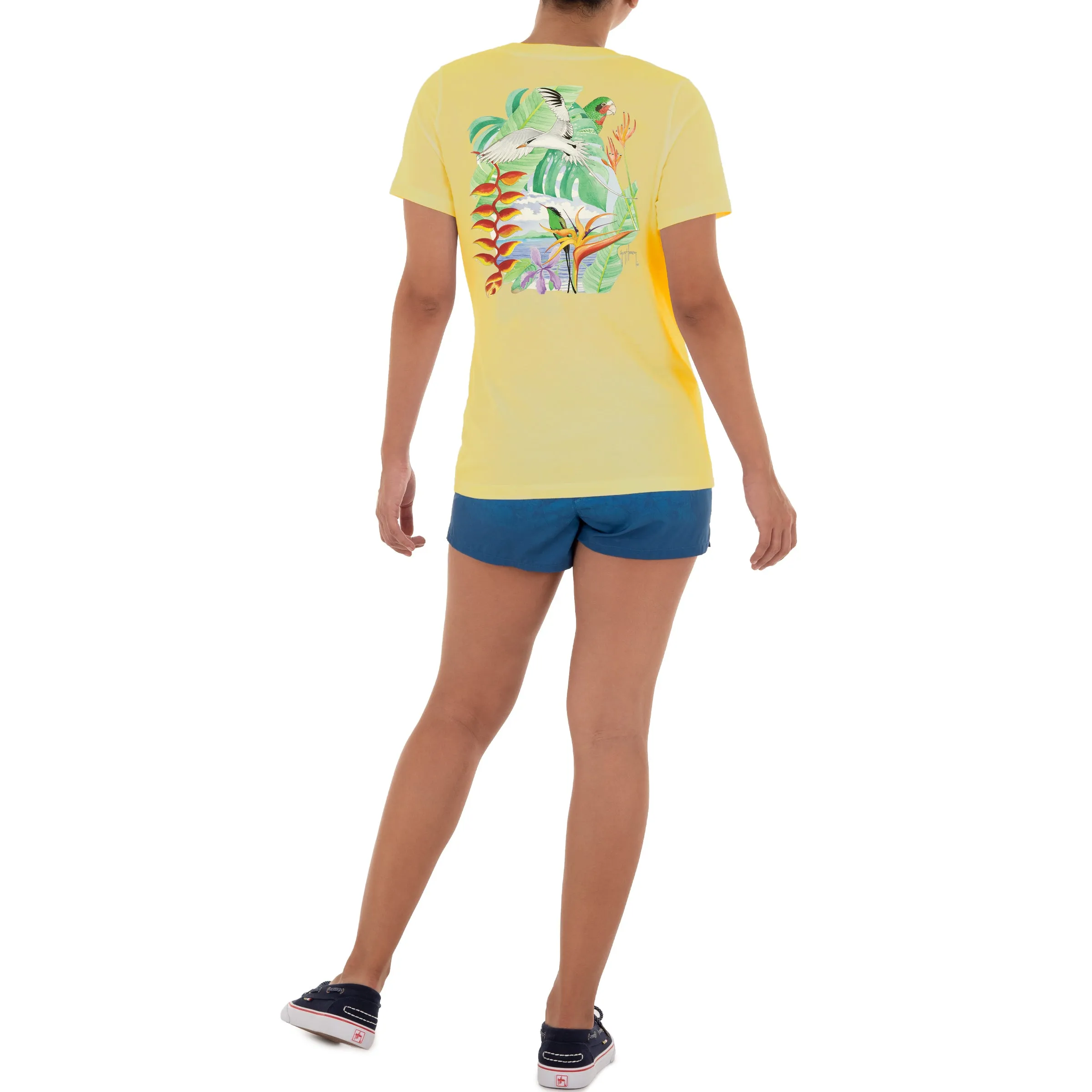 Ladies Birds Short Sleeve Yellow T-Shirt