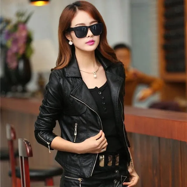 Leather Jacket Autumn Women Slim Motor Outwear Coat